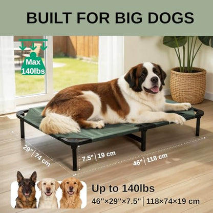 Elevated Dog Bed for Large Dogs, Cooling Mesh Raised Pet Cot with Waterproof 1680D Oxford Cover, Anti-Static Easy Clean Washable Cover, Heavy Duty Steel Frame, Non-Slip (Green, 46"L x 29"W x 7.5"Th) - color: Green