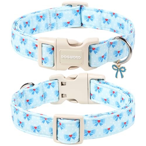 DOGWONG Blue Dog Collar, Cute Blue Boy Dog Collar Adjustable Soft Male Female Pet Dog Collar Bowtie Printed Puppy Necklace for Small Dogs - color: Blue Bowtie, size: Extra Small