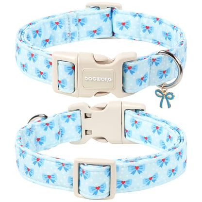 DOGWONG Blue Dog Collar, Cute Blue Boy Dog Collar Adjustable Soft Male Female Pet Dog Collar Bowtie Printed Puppy Necklace for Small Dogs - color: Blue Bowtie, size: Extra Small