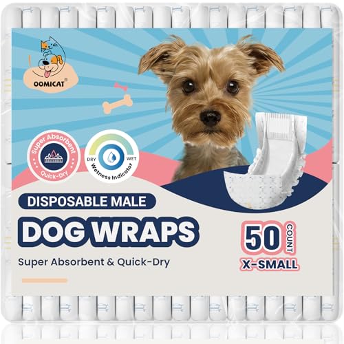 Dog Diapers Male, X-Small 50 Ct, Super Absorbent Male Dog Wraps with Wetness Indicator, Soft Pearl Weave Non-Woven Fabric, Breathable Belly Bands for Male Dogs, Fit for Chihuahua, Yorkshire - size: Xsmall: 50 Ct