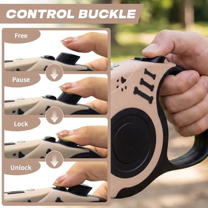 Retractable Dog Leash with USB Rechargeable Flashlight for Night Walks, 16FT Automatic Telescopic Tractor Dog Leash for Small and Medium Dogs, Beige - color: apricot