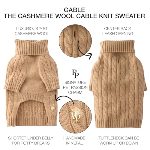 Gable – The Cable Knit Sweater Cashmere Wool Pet Pullover for Small, Medium and Large Dogs, Camel, Large - color: Camel, size: Large (40-60 lbs)