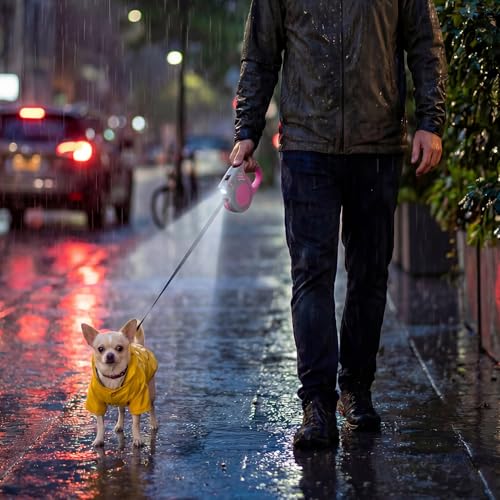Retractable Dog Leash with USB Rechargeable Flashlight for Night Walks, 16FT Automatic Telescopic Tractor Dog Leash for Small and Medium Dogs, Pink - color: pink