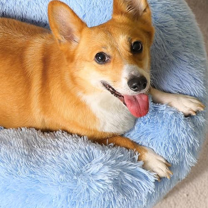 WESTERN HOME WH Calming Dog Bed & Cat Bed, Anti-Anxiety Donut Dog Cuddler Bed, Warming Cozy Soft Dog Round Bed, Dog Cat Cushion Bed for Small Medium Dogs and Cats - color: Light Blue, size: 24.0"l x 24.0"w x 7.0"th