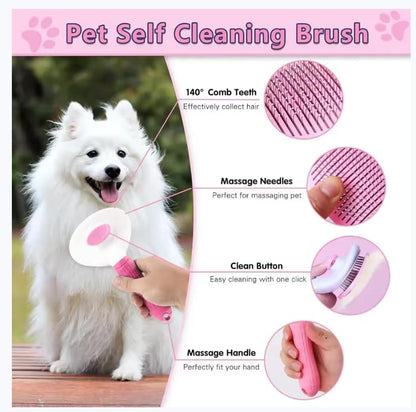 Pet Grooming Kit with Deshedding Brush, Shampoo Dispenser Brush, Bath Gloves & Microfiber Towel - Dog & Cat Bathing Supplies for Shedding Control & Coat Care (Pink)