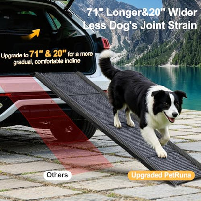 71" X-Long & 20" Wider Folding Dog Ramps for Car Portable Sturdy Dog Ramps for Large Dogs with Non-Slip Rug Surface Dog Car Ramp for SUV Car & Truck, Outdoor Dog Ramp Up to 270LBS - size: Upgraded 71" L x20" W