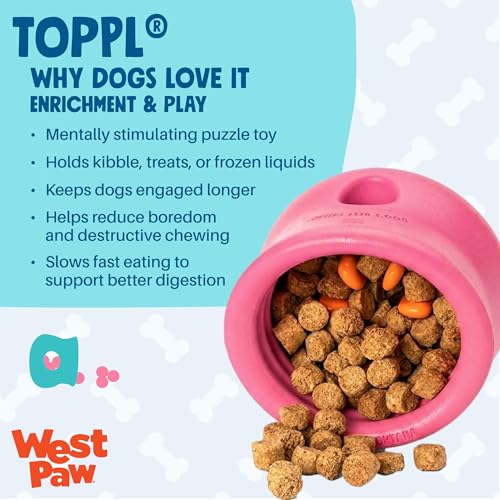 WEST PAW Zogoflex Toppl Interactive Treat Dispensing Puzzle Dog Toy for Mental Stimulation & Enrichment-Holds Kibble & Treats-Lickable, Freezable & Dishwasher Safe-Made in USA-Small-Geranium - color: Geranium, size: Small