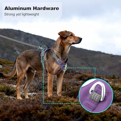 No Pull Dog Harness – Adjustable Reflective Nylon Vest for Small Medium Large Dogs, Escape Proof Training Harness with Leather Control Handle, Lightweight Aluminum Hardware (Purple, S) - color: Purple, size: S