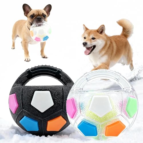 Dog Toy Ball TPR Heavy Duty Footbal 5 Inch Durable Chew Resistant Fetch Toy, Interactive Rolling & Bouncing Play for Medium Large Dogs, Chew Toy for Dental Health & Energy Release (Black+Transparent) - color: Black+Transparent