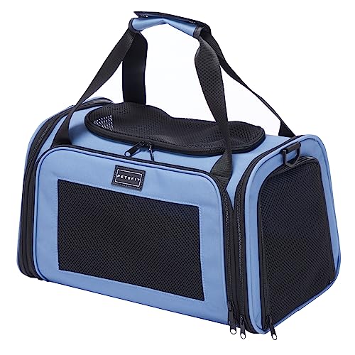 PETSFIT Pet Carrier, Dog Carrier Airline Approved, Collapsible Soft Sided TSA Approved Pet Carrier for Small and Medium Cats, Puppies Up to 12 Lbs, Cat Travel Carrier, Blue - color: Blue, size: Medium
