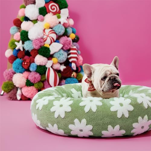 Lesure Shown on TV Donut Medium Dog Bed - Round Cat Beds Indoor Present for Calming Pets with Washable Cover, Home Decor Cute Modern Beds with Jacquard Shaggy Plush & Anti Slip Bottom, 30 Inch, Green - color: Flower Garden Green, size: 30.0"L x 30.0"W x 8