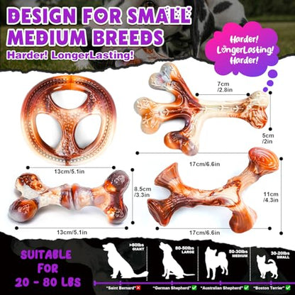 4 Pack Dog Chew Toys for Aggressive Chewers - Tough Indestructible Dog Toys with Bacon Flavor- Durable Nylon Bones Toy for Small Medium Large Breed - Puppy Gifts - size: Medium