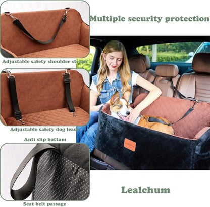 Lealchum Dog Car Seat for Medium/Large Dogs,2 Clip-On Safety Leashs for 2 Small Dogs,Removable and Washable Comfy Pet Car Seat,Easy to Install and Clean (Black/Red, Large) - color: Black/Red