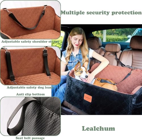 Lealchum Dog Car Seat for Medium/Large Dogs,2 Clip-On Safety Leashs for 2 Small Dogs,Removable and Washable Comfy Pet Car Seat,Easy to Install and Clean (Black/Red, Large) - color: Black/Red