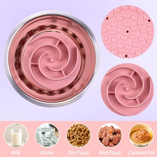 Slow Feeder Dog Bowls Insert, Bestalk Soft Silicone Slow Eating Feeder Insert with Suction Cups for Small, Medium and Large Dogs, Fit into Basic and Elevated Dog Bowls, Pink - color: Pink, size: S