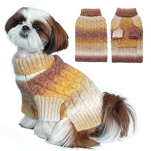 KYEESE Dog Sweater Thick Cable Knit Pet Sweater Gradient Color Small Dog Sweater Fuzzy Warm with Sleeves, Brown, X-Small - color: 06# Brown, size: X-Small (4-6lbs)