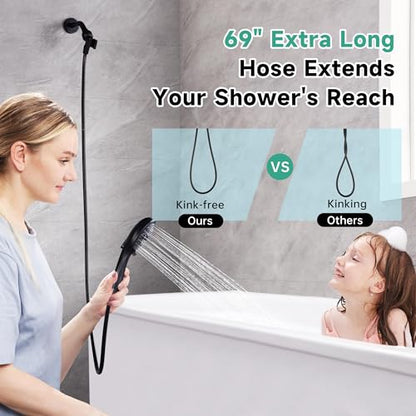 BRIGHT SHOWERS High Pressure Shower Head with Handheld, 9 Spray Settings Showerhead Built in Power Wash to Clean Tub and Pets, Extra Long 69" Hose, Adjustable Bracket, Matte Black - color: Matte Black, style: 1.8 GPM | 9 Modes