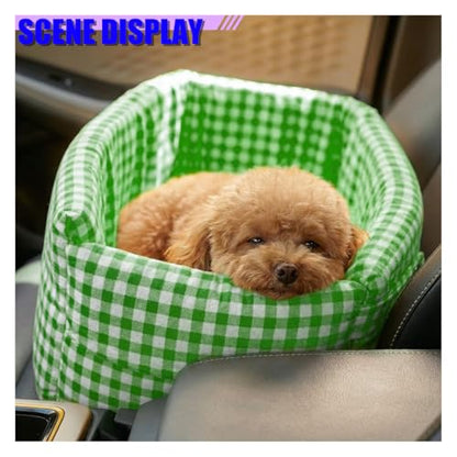 Craedli Center Console Dog Car Seat, Removable Car Armrest Box Pet Booster Seat with Safety Leash & Cushion, Washable Auto Interior Dog Carseat for Small Pets, Fit Most Cars (Green) - color: Green