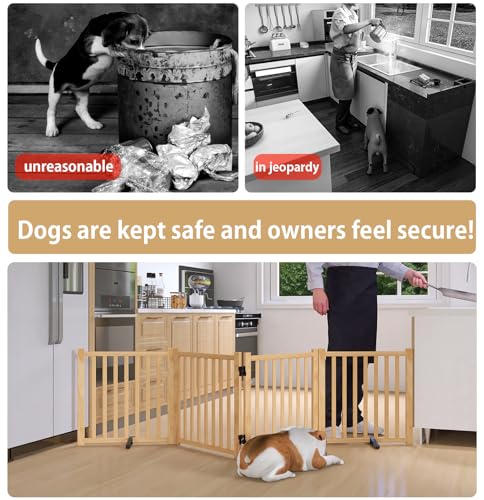 Freestanding Dog Gate Indoor, 23" H Wooden Foldable Dog Gates, No-Painted Portable Puppy Gate for Doorways Stairs- 4 Panels - size: 【4 Panels】H:23''