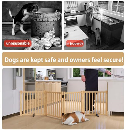 Freestanding Dog Gate Indoor, 23" H Wooden Foldable Dog Gates, No-Painted Portable Puppy Gate for Doorways Stairs- 4 Panels - size: 【4 Panels】H:23''