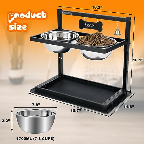 SHAINFUN Elevated/Raised Dog Bowls Stand Adjusable Height with Two 1.7L Stainless Steel Food Bowls and Spill Proof Mat, for Large and Medium Dogs. - size: large dogs
