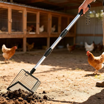 Cat Litter Scoop with Extendable Long Handle, 22.2"-42.5" No Bending Back Metal Kitty Litter Scoop, Large Non-Stick Wide Flat Head Heavy Duty Cat Pooper Scooper