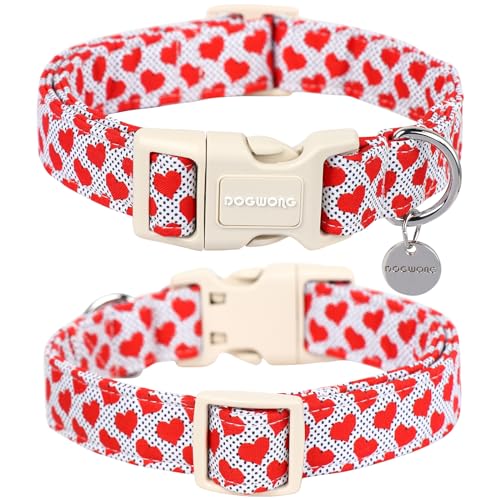 DOGWONG Valentine's Dog Collar - Red Heart Adjustable Cotton Heart Dog Collar - Perfect for Small to Medium Dogs - color: A: Red Heart, size: Extra Small