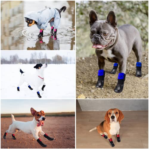 Dog Cat Boots Shoes Socks with Adjustable Waterproof Breathable and Anti-Slip Sole All Weather Protect Paws(Only for Small Dog)(L, Pink - color: Pink(New Style), size: Large (Pack of 4)