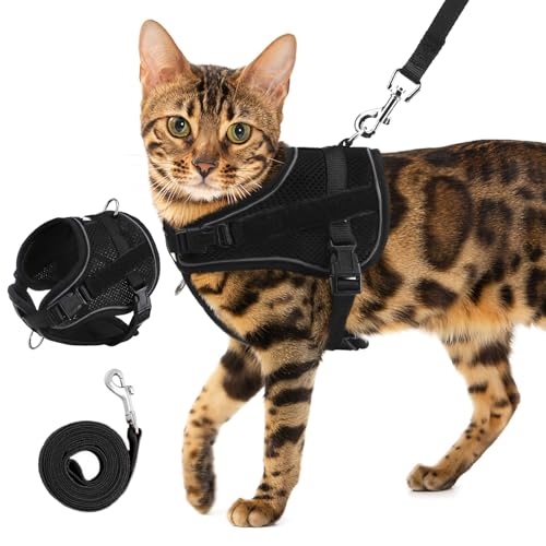 PUPTECK Cat Harness and Leash Set Escape Proof, Adjustable Reflective Kitten Jacket Easy Control, Pet Vest Harness for Cats Small Dogs Puppies Walking and Travel - color: Black, size: Small
