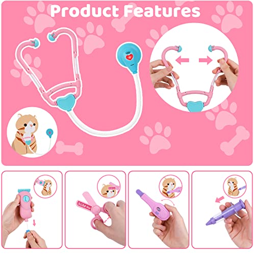 MAGIC4U Pet Cat Care Carrier Suitcase Toy, 29PCS Vet Clinic and Doctor Kit for Kids, Pet Kitty Grooming Feeding Toys, Veterinarian Pretend Play Set, Gifts for Boys and Girls Ages 3-12 | Kitty Vet Toys, Animal Doctor Kit for Toddlers, Cat Grooming Toys, Pr