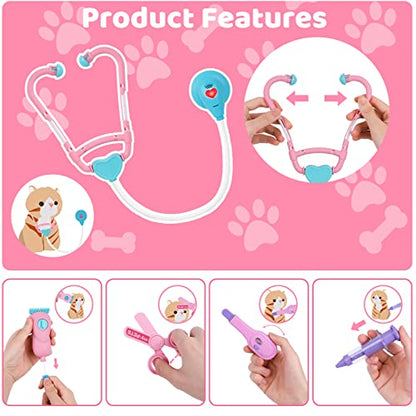 MAGIC4U Pet Cat Care Carrier Suitcase Toy, 29PCS Vet Clinic and Doctor Kit for Kids, Pet Kitty Grooming Feeding Toys, Veterinarian Pretend Play Set, Gifts for Boys and Girls Ages 3-12 | Kitty Vet Toys, Animal Doctor Kit for Toddlers, Cat Grooming Toys, Pr