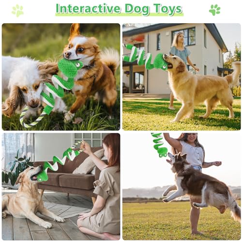 Letsmeet Interactive Squeaky Dog Toys with Pull Rope, Large Dog Tug of War Toy, Plush Puppy Chew Toys for Dental Health, Great for Small, Medium and Big Dogs - color: Green