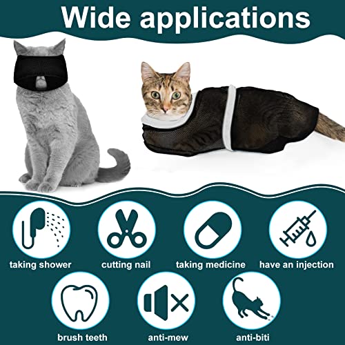 9 Pcs Cat Bathing Bag Set Cat Shower Bag Anti Bite and Scratch for Pet Grooming Washing Brush Comb Muzzle Nail Clipper Nail File Tick Tool(Black) - color: Black