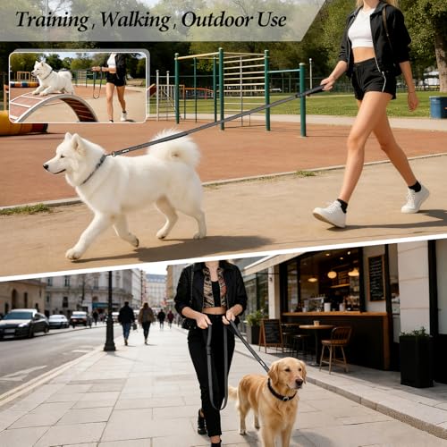 Double Handle Dog Leash 6 FT Reflective 2 Handle Traffic Lead with Padded Grip, Heavy Duty Nylon Leash for Walking Training, for Small Medium Large Dogs, Black - color: Black