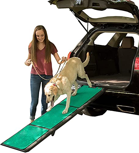 Pet Gear supertraX Ramps for Dogs and Cats, Maximum Traction Surface, Portable/Easy-Fold (No Tools Required), Built in Handle for Travel, 5 Models, 42-71 Inches Long, Supports 150-200lbs - color: New Black/Green