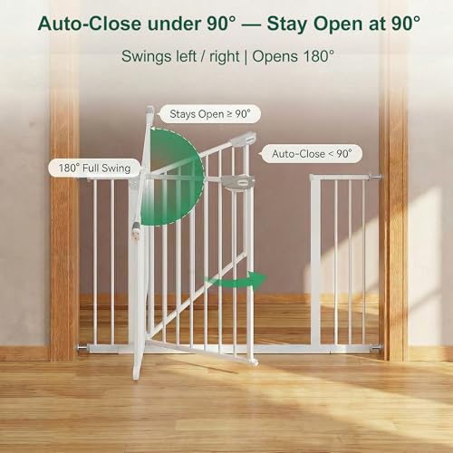Safety Gate for Stairs & Doorways, Auto-Close Baby Gate or Dog Gate – Pressure Mount No Drilling, 30" Tall All Metal Frame with Dual Locking System (White, 30" Tall 29"-43" Wide) - size: 30"Tall 29"-43" Wide