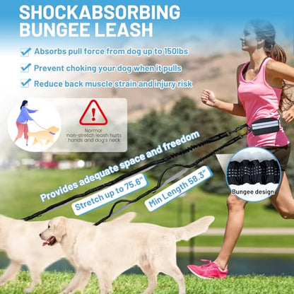 Hands Free Dog Leash for Running, Walking & Hiking - Durable Bungee Dog Leash with Reflective Thread & Adjustable Waist Belt, Heavy Duty for Medium Large Dogs - color: Black