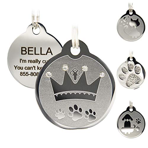 Designer Custom Engraved Stainless Steel Pet ID Tags - Engraved Personalized Identification Durable & Long Lasting Dog Tags, Cat Tags