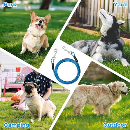 Dog Tie Out Cable, 30 FT Heavy Duty Dogs Lead Cable with Detachable Shock Spring, Dog Runner Chains for Outside Yard Camping Hold Small or Medium Dogs (30feet, up to 160lbs)