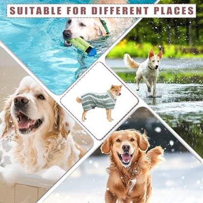 Fast Drying Dog Bathrobe, Super Absorbent Stripes Dogs Towel, Adjustable Warm Keeping Pet Puppy Bath Supplies (Green, L) - color: Green, size: L