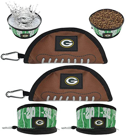 NFL Green Bay Packers Pets First Collapsible Dog Travel Bowl Set, 2 Pack Food and Water Bowls for Dogs, Best Portable & Lightweight Leak-Proof Dog Bowls for Travel - color: Green Bay Packers, style: 2 Pack
