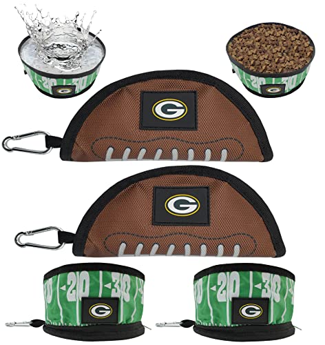 NFL Green Bay Packers Pets First Collapsible Dog Travel Bowl Set, 2 Pack Food and Water Bowls for Dogs, Best Portable & Lightweight Leak-Proof Dog Bowls for Travel - color: Green Bay Packers, style: 2 Pack