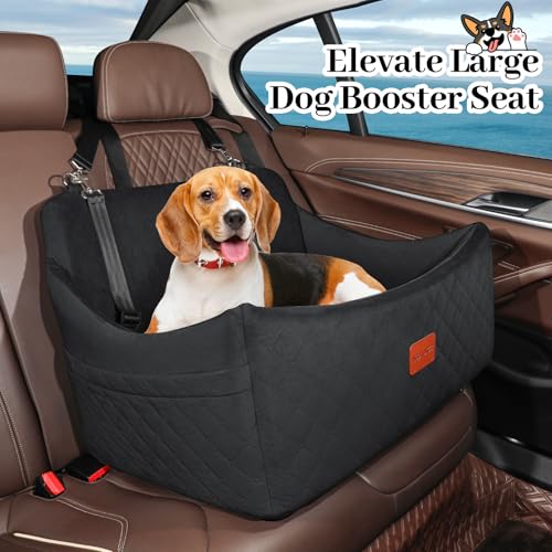 Wooaidagg Dog Car Seat for Medium & Large Dogs Up to 55lbs, Memory Foam Cushion, Washable Cover, Safety Straps & Non-Slip Bottom(Black,Large) - color: Black