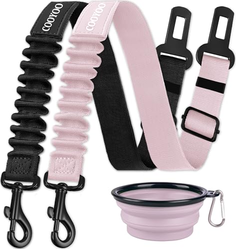 COOYOO Dog Seat Belt,3 Piece Set Retractable Dog Car Adjustable Seatbelts for Vehicle Nylon Pet Safety Heavy Duty & Elastic & Durable Car Harness for Dogs - color: Set 10-Black+Light Pink