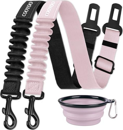 COOYOO Dog Seat Belt,3 Piece Set Retractable Dog Car Adjustable Seatbelts for Vehicle Nylon Pet Safety Heavy Duty & Elastic & Durable Car Harness for Dogs - color: Set 10-Black+Light Pink
