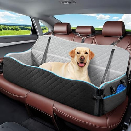 Large Dog Car Seat, Dog Car Bed for Large Dogs Under 120lbs, Pet Booster Seat with Thick Cushion and 2 Safety Leashes, Detachable & Washable Pet Bed for Backseat, Black & Gray - color: Black & Gray, style: For Large Dogs Under 120lbs