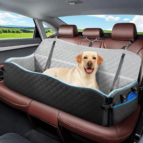 Large Dog Car Seat, Dog Car Bed for Large Dogs Under 120lbs, Pet Booster Seat with Thick Cushion and 2 Safety Leashes, Detachable & Washable Pet Bed for Backseat, Black & Gray - color: Black & Gray, style: For Large Dogs Under 120lbs