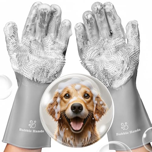 Dog Washing Gloves with Bristle Scrubbers, Reusable Silicone Gloves Ideal for Pet Bathing, Massaging & Grooming (Gray) - color: Gray