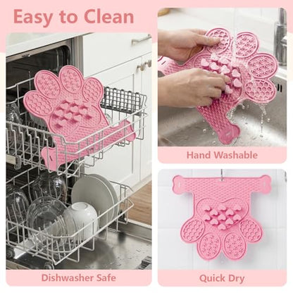 Dog Lick Mat with Suction Cups, Slow Feeder & Enrichment Mat for Dogs & Cats, Silicone Feeding Mat for Wet & Dry Food, Anxiety Relief, Mess-Free Foldable Pocket Design, Pink - color: Pink
