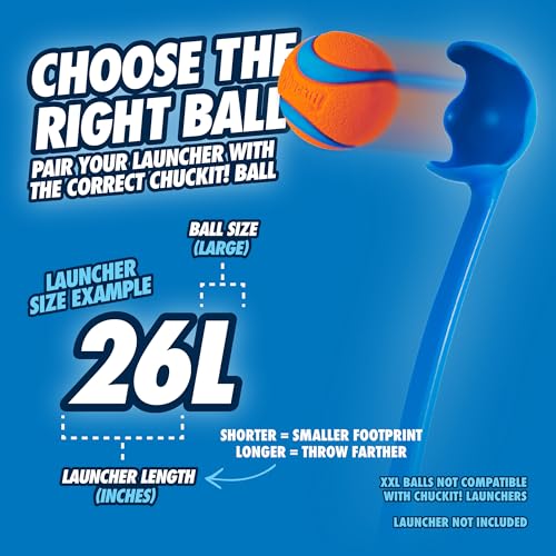 Chuckit! Sport 26L Dog Ball Launcher - Includes a 3-inch Diameter Large Ball for Dogs 60-100 Pounds - Manual Thrower for Dog Balls With a Slim Ergonomic Handle - 26-inch Length - size: Large, style: Sport